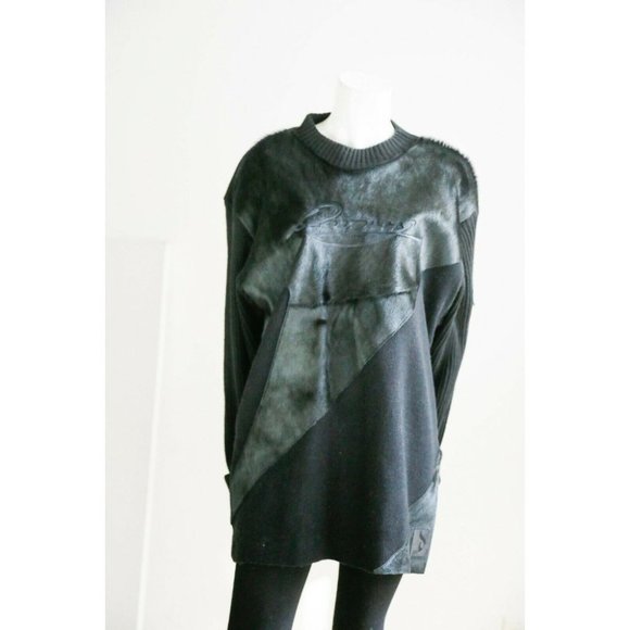 Vintage Davoucci Knit Cow Skin Patchwork Long Sleeve Pullover L - Picture 2 of 12